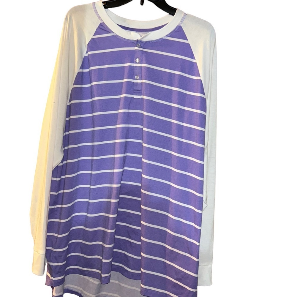 LULAROE Mark purple white Stripes button long sleeve top plus size 3X XXXL